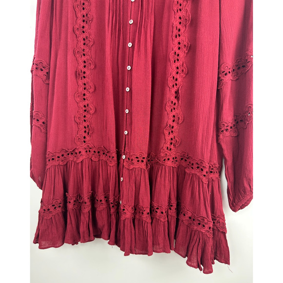 Free People Snow Angel Mini Dress XS Burgundy Feminine Boho Romantic Ethereal - Picture 6 of 15
